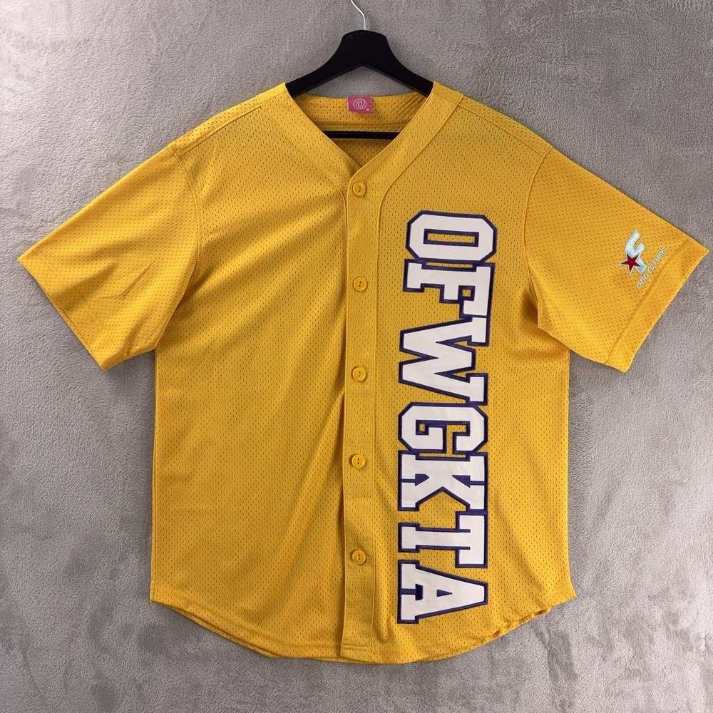 Odd Future OFWGKTA Baseball Jersey Mens‎ Small Yellow Mesh Graphic Streetwear